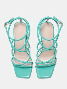 CUCCOO CURVES Women's Thick High Heel Square Toe Fattened Strap Sandals - Bean green wide last - View 7