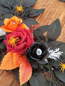 2Pcs Gothic Black Red Rose Flower Garland, Artificial Vine With Maple Leaf & Berry For Wedding Arch Halloween Home Wall Party Decor - Multicolor - View 8