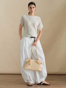 Wovira Ladies Tote Bag, Hand-Woven, Woven Bag, Retro Style, Old Money Style, Large Capacity, Suitable For Daily Commuting And Shopping - Apricot - View 9