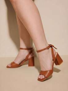 CUCCOO CURVES Women's Square Toe Buckle Design Daily Versatile Fashion Wide Last High Heels - Camel PU - View 3