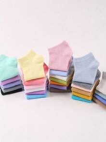 SHEIN Kids Girls Solid Color Ankle Socks Low Cut No-Show Soft Breathable Multicolor Basic Ribbed Casual Everyday Toddler Girls Socks Multipack - Multicolor - View 3