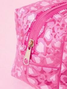 HELLO KITTY AND FRIENDS | SHEIN Transparent PVC Cosmetic Bag With Printed Waterproof Zipper, Multi-Functional Travel Wash Bag & Makeup Organizer Pouch, Ideal For Daily Toiletries, Stationery And Small Sundries Storage - Pink - View 5