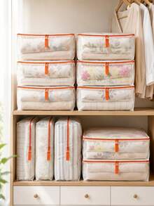 Haus Hana Large Capacity Clear Foldable Clothes Storage Bag, Moisture Resistant Dustproof Quilt Organizer With Visible Window & Pull Tab, Space Saving Case For Blankets, Jackets, Pillows, Towels, Linens, Closet, Wardrobe, Under Bed, Moving & Travel - Multicolor - View 1