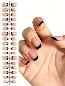 150 Pcs/Set. Short Oval Nail Stickers In Red, White, Blue, Yellow And Black (5 Color Combinations). French Manicure Style. Wearable Nail Stickers - Multicolor - View 2