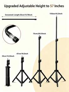 Teckwe 57 Inch Phone Tripod With 13.7 Inch Adjustable Gooseneck, Portable Tripod With Cell Phone Clip, For Recording Photo Vlog, Extendable Cell Phone Tripod Stand For Live Streaming, Cooking, Fitness - Black - View 4
