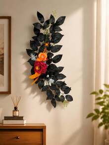 2Pcs Gothic Black Red Rose Flower Garland, Artificial Vine With Maple Leaf & Berry For Wedding Arch Halloween Home Wall Party Decor - Multicolor - View 5