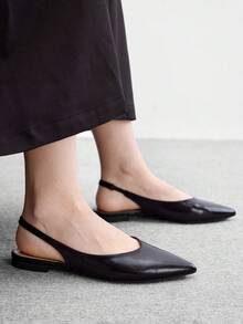 CUCCOO BIZCHIC 新款法式尖頭後空休閒通勤女式平底鞋 - 墨黑色 - 查看 5