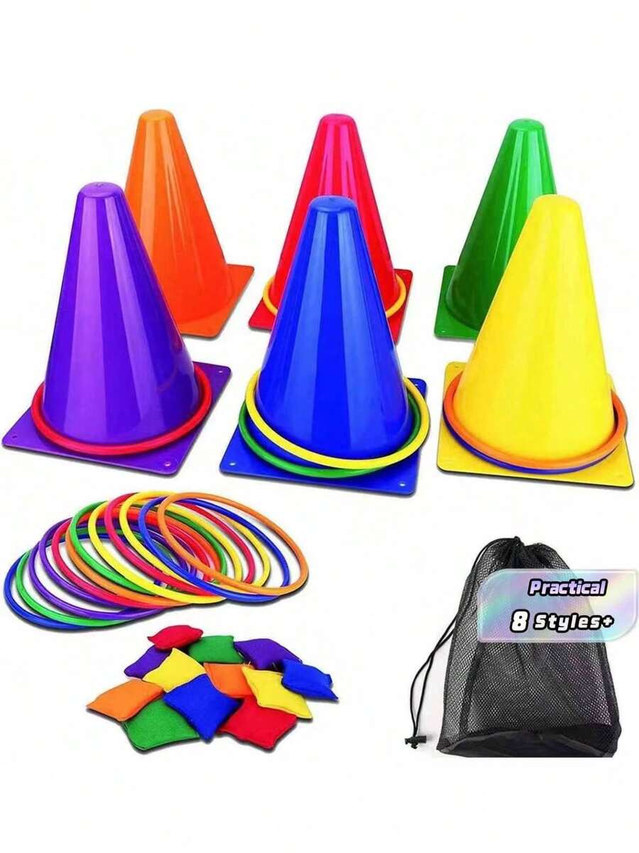 35 Rings For Throwing, 6 Marker Buckets, 12 Beanbags, 16 Rings, Outdoor Throwing Game, Sensory Integration Training, Plastic Rings, Colored Rings - Multicolor - View 1