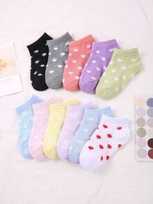 SHEIN Random 20 /10 Pairs Kids Girls Ankle Socks Bulk Pack Cute Heart Stripe Polka Dot Pattern Assorted Pastel Color Soft Breathable Daily Low Cut Multipack - Multicolor - View 4