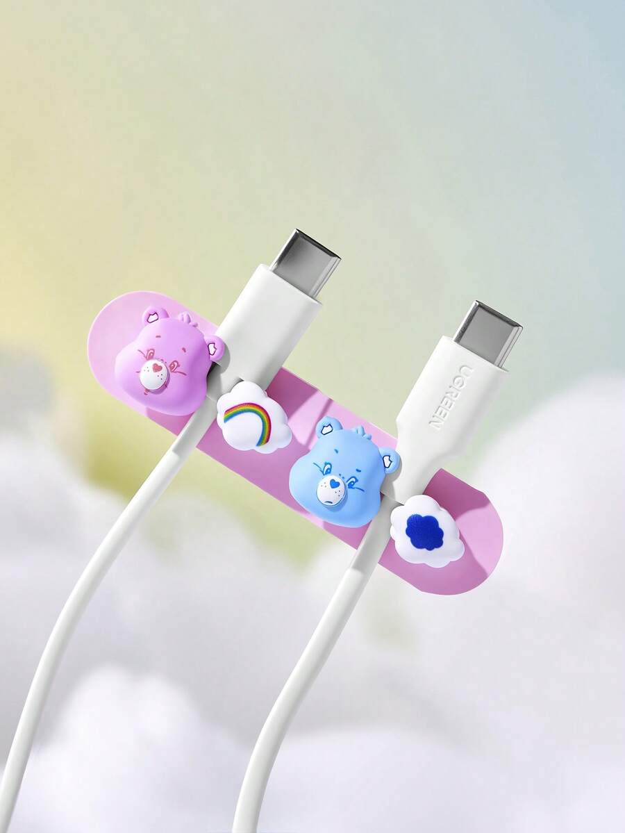 SHEIN X Care Bears Love Bear Data Cable Protection - Pink blue and white - View 1