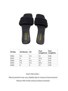 Flat Sliding Sandals For Plus Size Women, Casual Beach Multi-Use, Decorated With Rhinestones, Easy To Wear - Black - View 2
