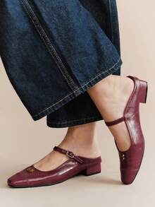 Rosivie French Splicing Square Toe With Closed Toe Slippers Backless Elegant Simple And Comfortable Sandals Square Toe Low Vamp Commuting - Burgundy - View 4