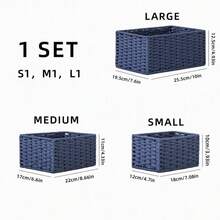 Haus Hana 1Set Boho Rattan Desktop Storage Basket Set Of 3, Handwoven Wabi-Sabi Vanity Organizer, Oriental Zen Style Cotton Rope Basket For Desk, Office, Shelf, Small Items Storage - View 15