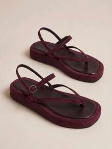 HighSole Women's Shoes Are Simple And Comfortable To Wear, Open-Toed Platform Sandals Are Suitable For Travel And Vacation - Burgundy - View 8
