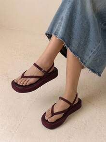 HighSole Women's Shoes Are Simple And Comfortable To Wear, Open-Toed Platform Sandals Are Suitable For Travel And Vacation - Burgundy - View 5