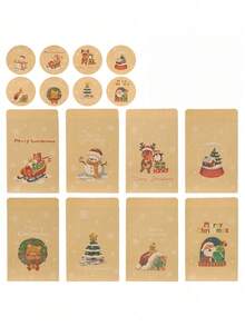 Phong bì Giáng Sinh giấy kraft vintage kèm nhãn dán niêm phong đồng bộ, túi phong bì in Merry Christmas dùng cho thiệp chúc mừng ngày lễ, đóng gói quà nhỏ và kẹo - Tiêu chuẩn - Xem 7