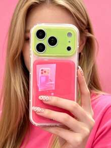 ShellaStory Fashion Korean Style Summer Dopamine Jelly Color Blocking Phone Case Compatible With IPhone 17 Pro Max 17 Pro 16 Pro 16 Pro Max 15 Pro Max 15 Pro 14 Pro Max 14 13 Pro Max 13 Pro 13 Full Coverage Anti-Drop Minimalist Personalized For Women - Pink green - View 2