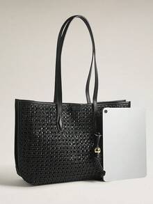 Wovira Women's Fashion Black Tote Bag, Delicately Woven Large-Capacity Shoulder Bag For Daily Use, Commuting, Vacation, Travel - Black - View 5
