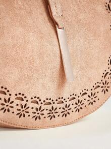 Wovira Women's Shoulder Bag, Crescent Moon Bag, Saddle Bag. Handmade Sense, Urban Fashion, Old Money Style, Hollow Flower Pattern, Large Capacity - Brown - View 6