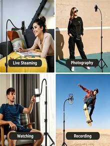 Teckwe 57 Inch Phone Tripod With 13.7 Inch Adjustable Gooseneck, Portable Tripod With Cell Phone Clip, For Recording Photo Vlog, Extendable Cell Phone Tripod Stand For Live Streaming, Cooking, Fitness - Black - View 6