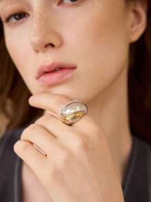 MOTF PREMIUM New Gold And Silver Color Matching Diamond Setting Light Luxury Niche Design High-End Retro Round Arch Ring - Silver - View 1