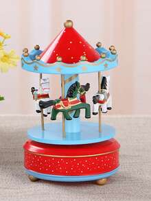 1pc Carousel Music Box, Wind Up Mechanism, Cake Design, Gift - White - View 10