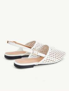 CUCCOO CHICEST Women's Shoes Spring And Summer Flat Bottom Square Toe Shoes Rear Strap Mules Shoes Versatile Elegant And Fashionable Wear - White - View 10