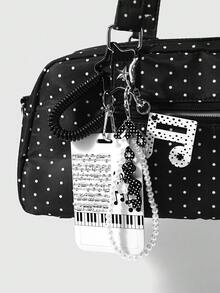 ROMWE Kawaii 1 Fashionable Retro Fashion Handmade Beaded Black And White Rhinestone Polka Dot Note Star Printing Card Cover DIY Keychain Bag Pendant - Black and white-215 - View 2