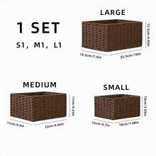 Haus Hana 1Set Boho Rattan Desktop Storage Basket Set Of 3, Handwoven Wabi-Sabi Vanity Organizer, Oriental Zen Style Cotton Rope Basket For Desk, Office, Shelf, Small Items Storage - View 14