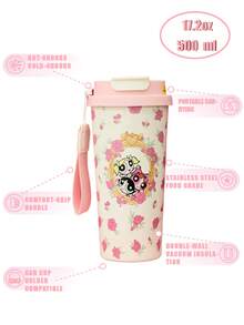 THE POWERPUFF GIRLS X Joivida 17.2oz & 24oz 不鏽鋼保溫杯附手把與吸管 – 防漏、保溫保冷，粉色與白色 Powerpuff Girls 花紋設計，可愛清新，適合居家、辦公室或戶外旅行，生日或情人節的精美禮物 - 粉色 - 查看 3