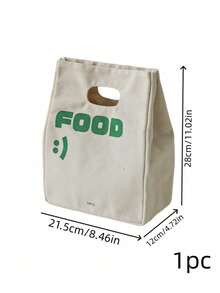 Haus Hana 1pc/2pcs Portable Thermal Food Carry Pouch, Sturdy Heavy Canvas Fabric With Heat Preserving Inner Layer, Minimal Fruit Text Graphic Spacious Snack Container For Daily Travel Workplace Meal Arrangement, Gift For Daily Commuting Adults Birthday Gift - Multicolor - View 15