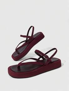 HighSole Women's Shoes Are Simple And Comfortable To Wear, Open-Toed Platform Sandals Are Suitable For Travel And Vacation - Burgundy - View 11
