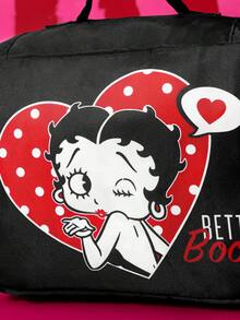 Betty Boop x SHEIN 紅黑心形波點旅行收納袋，S/M/L 尺寸，拉鍊開合，行李整理收納包，適合旅行與商務出差分類衣物 - 黑紅白 - 查看 6