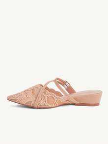 CUCCOO CHICEST Ladies' Shoes With Lace And Lace, Double Fine With Rhinestone Buckle, Pointed Wedge Heel, Apricot Colored Date Versatile High Heels, Single Shoe - Apricot - View 12
