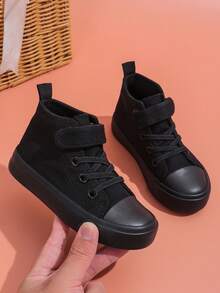 SHEIN Spring And Autumn Breathable And Comfortable Children's Canvas Shoes Solid Color Comfortable Casual Boys And Girls Student Shoes Middle Help Daily Wea - Black - View 4