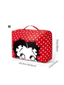 Betty Boop x SHEIN 紅黑心形波點旅行收納袋，S/M/L 尺寸，拉鍊開合，行李整理收納包，適合旅行與商務出差分類衣物 - 黑紅白 - 查看 9