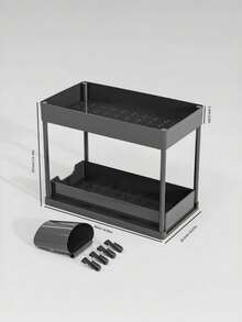 1 Piece Double Layer Pull Out Cabinet Shelf Slide Out Under Sink Storage Rack Adjustable Kitchen Organizer Multipurpose Space Saving Counter Holder For Bathroom Pantry Home Utility - Black - View 6