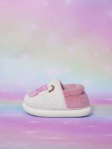 SHEIN X Care Bears 秋冬天鵝絨熊熊卡通主題 時尚百搭兒童趣味可愛保暖防滑居家休閒嬰兒拖鞋 - 粉色 - 查看 4