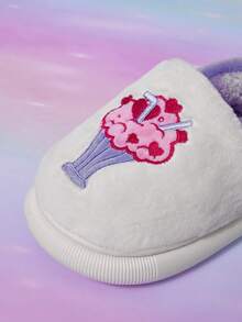 SHEIN X Care Bears A Pair Of Autumn And Winter Baby Velvet Bear Pattern Versatile Children's Fun Foot Protection Warm Non-Slip Baby Daily Leisure Home Slippers - Purple - View 6
