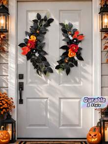 2Pcs Gothic Black Red Rose Flower Garland, Artificial Vine With Maple Leaf & Berry For Wedding Arch Halloween Home Wall Party Decor - Multicolor - View 1