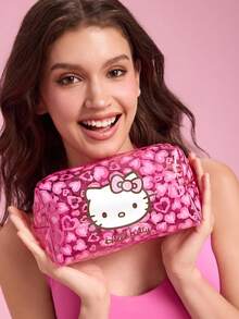 HELLO KITTY AND FRIENDS | SHEIN Transparent PVC Cosmetic Bag With Printed Waterproof Zipper, Multi-Functional Travel Wash Bag & Makeup Organizer Pouch, Ideal For Daily Toiletries, Stationery And Small Sundries Storage - Pink - View 1