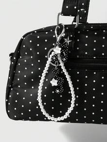 ROMWE Kawaii 1 Fashionable Retro Fashion Handmade Beaded Black And White Rhinestone Polka Dot Note Star Printing Card Cover DIY Keychain Bag Pendant - Black and white-215 - View 7