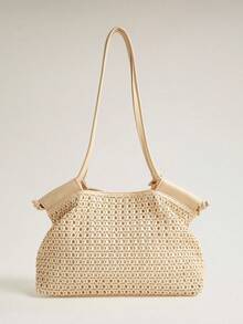 Wovira Ladies Tote Bag, Hand-Woven, Woven Bag, Retro Style, Old Money Style, Large Capacity, Suitable For Daily Commuting And Shopping - Apricot - View 7
