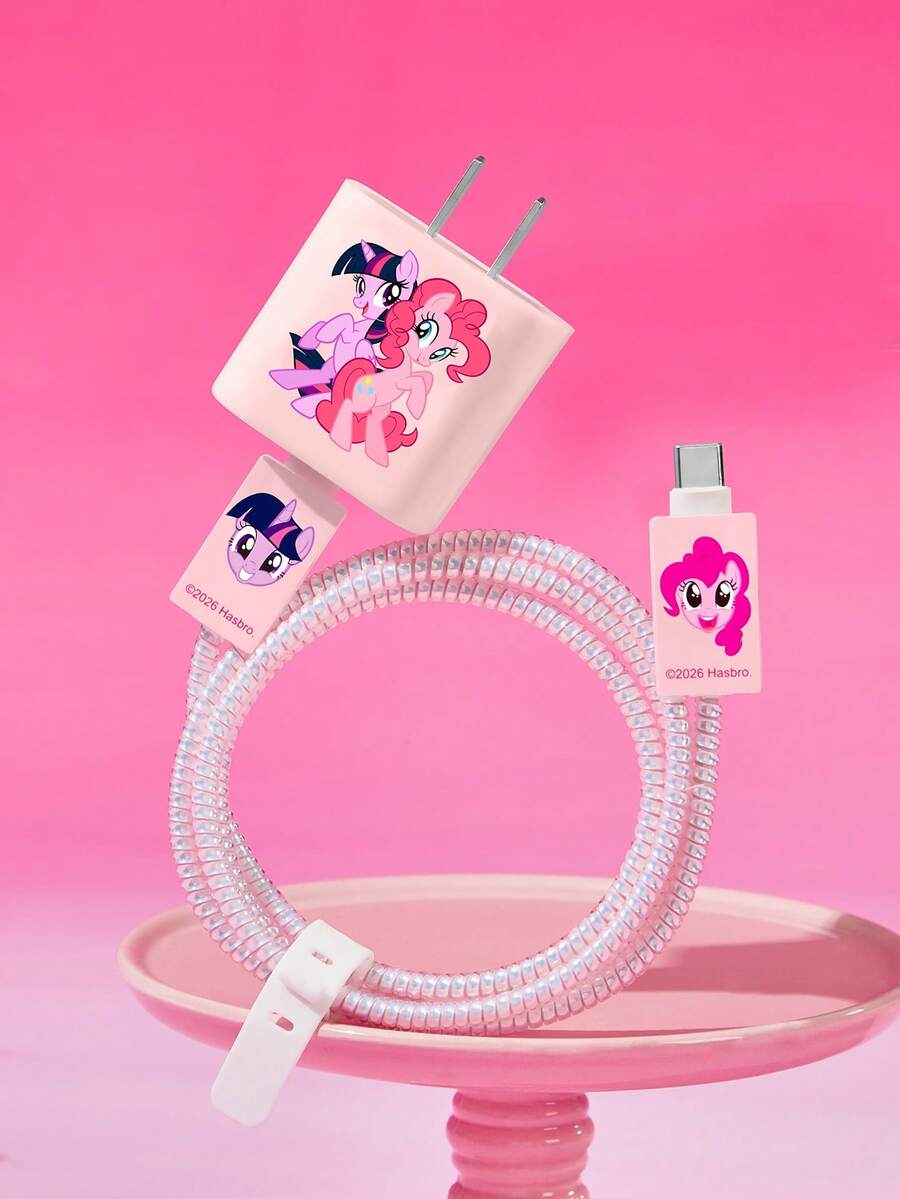 My Little Pony X SHEIN 4件組數據線保護套,適用於充電線,櫻桃印花圖案,充電線保護套(不含數據線) - 粉色 - 查看 1