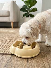 PETSIN 1PC Paw Shaped Slow Feeder Pet Food Bowl / Smooth Glossy Food PP Plastic Cute Cat Paw Outline Multi Macaron Pastel Solid Color Built-In Raised Slow Feed Pillars Wide Scalloped Rim Stable Thick Base - 430ML - View 3