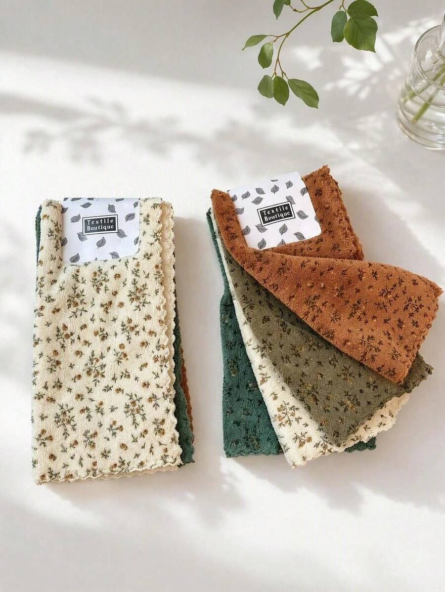 Haus Hana Korean Floral Kitchen Dish Cloths, Soft Water Absorbent Cleaning Rags, Non-Stick Oil Reusable Kitchen Towels - Multicolor - View 1