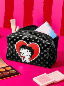 Betty Boop x SHEIN 透明 PVC 化妝包，附印花防水拉鍊，多功能旅行盥洗包與化妝收納袋，適合日常盥洗用品、文具及小雜物收納 - 彩色 - 查看 2