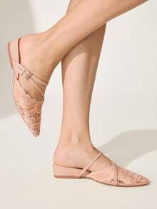 CUCCOO CHICEST Ladies' Shoes With Lace And Lace, Double Fine With Rhinestone Buckle, Pointed Wedge Heel, Apricot Colored Date Versatile High Heels, Single Shoe - Apricot - View 7