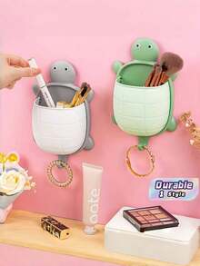 Creative Cartoon Turtle Storage Rack, Punch-Free Multifunctional Wall Mount Organizer Box For Home Kitchen, Bedroom And Wash Basin Countertop - Multicolor - View 1