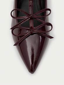 Nöista Burgundy Patent Mary Jane Ballet Flat With A Pointed Toe, Double Bow Detail And Delicate Strap For A Feminine, Polished Look. Fall Shoes - Burgundy - View 4